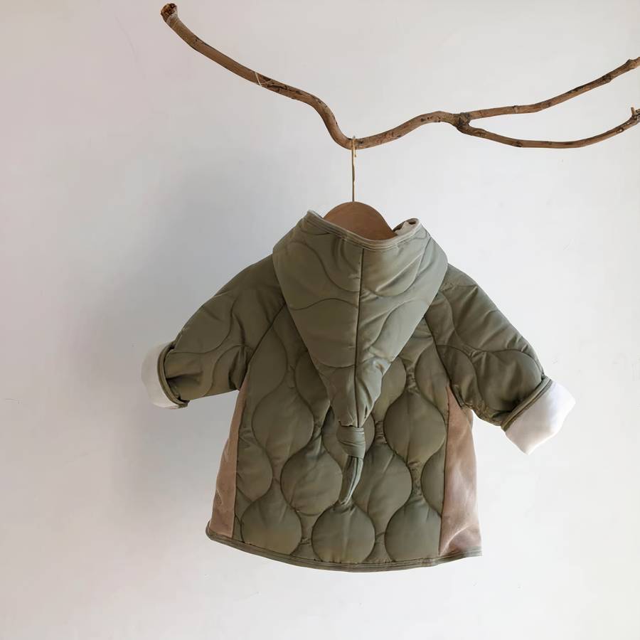 Toddler Boys Khaki Green Puffer Jacket with Pointed Hood