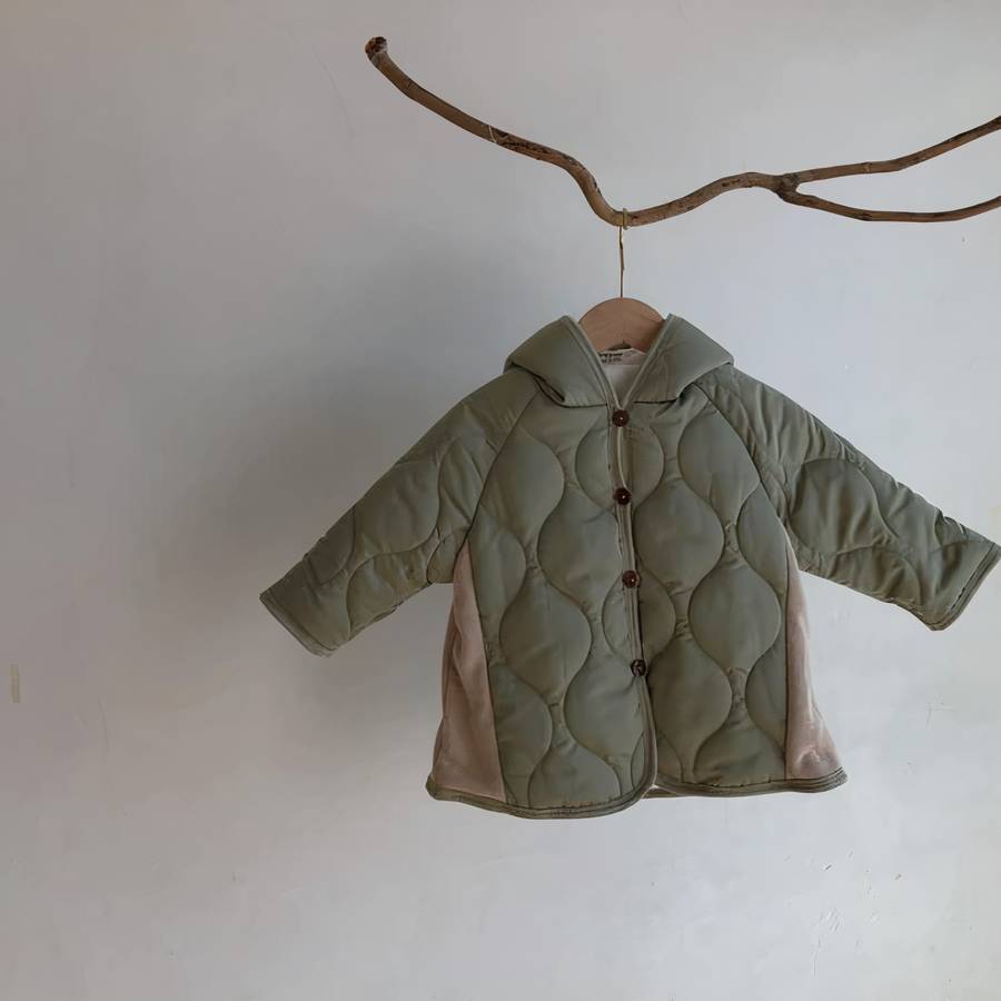 Toddler Boys Khaki Green Puffer Jacket with Pointed Hood