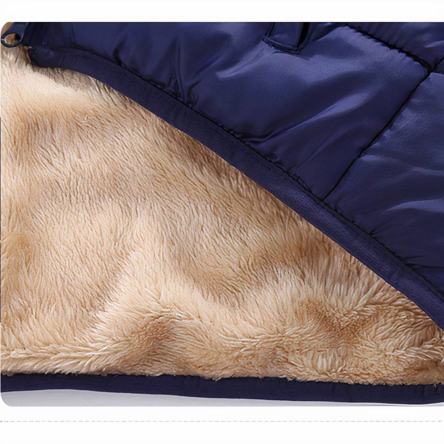 Dark Blue Baby Boys Puffer Jacket with Soft Velvet Lining Toddler Winter Coat