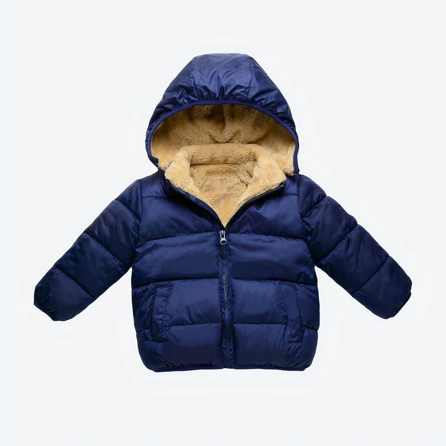 Dark Blue Baby Boys Puffer Jacket with Soft Velvet Lining Toddler Winter Coat