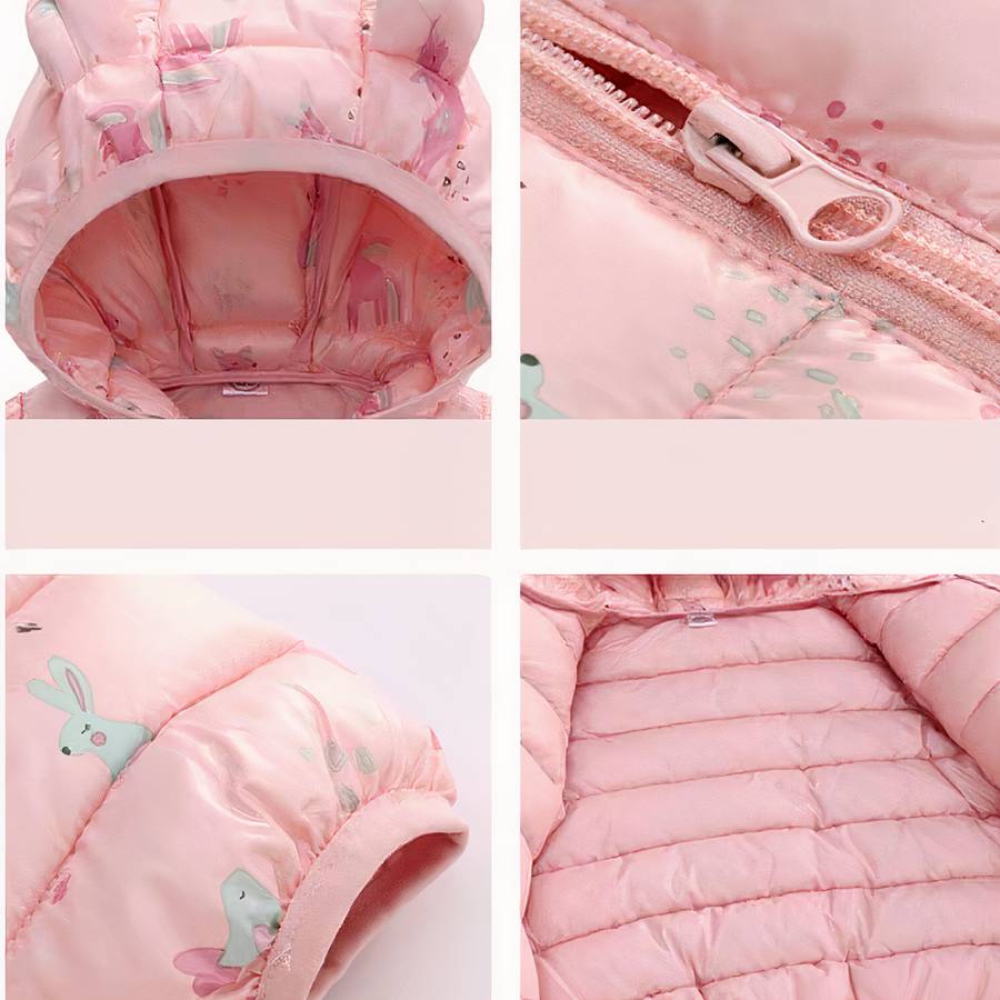 Baby Girls Pink Puffer Jacket with Hood and Cute Ear Details