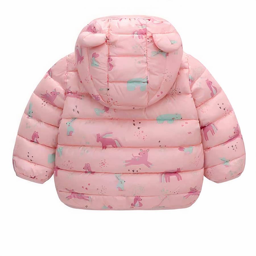 Baby Girls Pink Puffer Jacket with Hood and Cute Ear Details