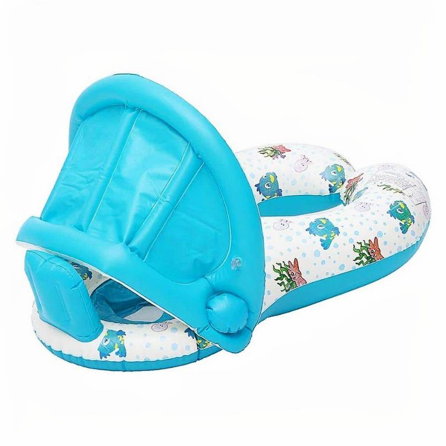 Baby Float with Sunshade White Infant Swim Ring UV Protection Pool Tube