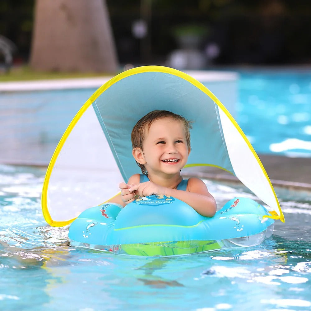 Baby Float with Sun Shield Baby Inflatable Pool Ring with Sun Protection for Infants Toddler Swim Ring