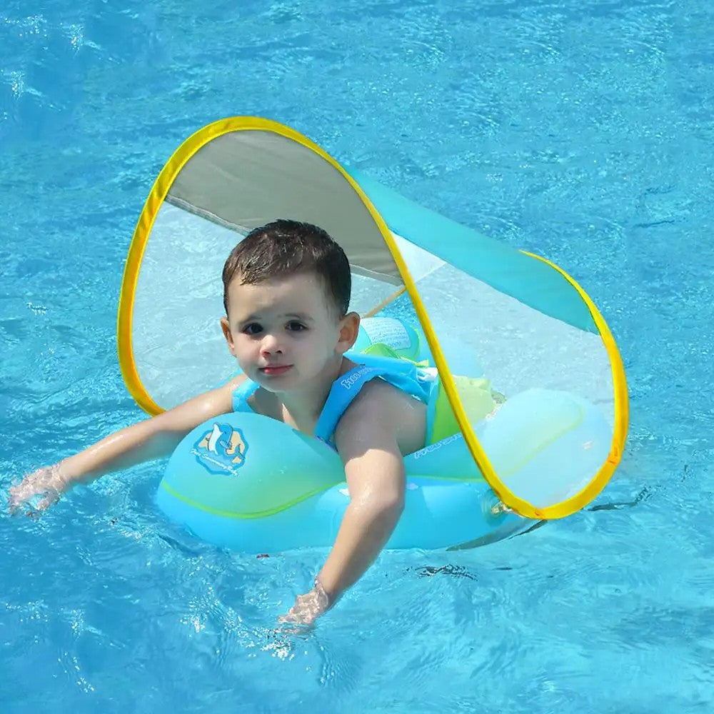 Baby Float with Sun Shield Baby Inflatable Pool Ring with Sun Protection for Infants Toddler Swim Ring