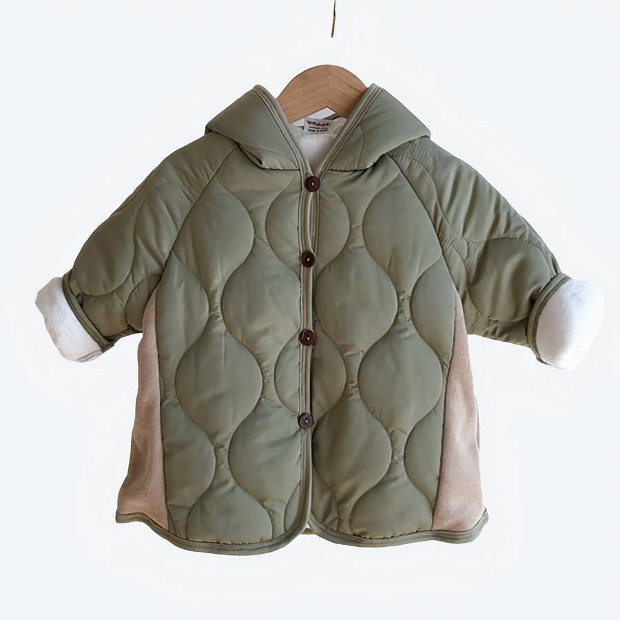 Toddler Boys Khaki Green Puffer Jacket with Pointed Hood