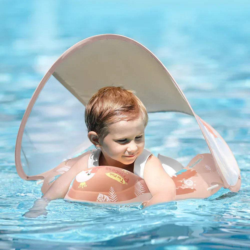 Baby Float with Sun Shield Baby Inflatable Pool Ring with Sun Protection for Infants Toddler Swim Ring