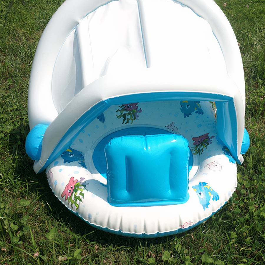 Baby Float with Sunshade White Infant Swim Ring UV Protection Pool Tube