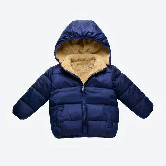 Dark Blue Baby Boys Puffer Jacket with Soft Velvet Lining Toddler Winter Coat