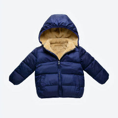 Dark Blue Baby Boys Puffer Jacket with Soft Velvet Lining Toddler Winter Coat