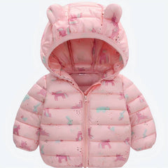 Baby Girls Pink Puffer Jacket with Hood and Cute Ear Details