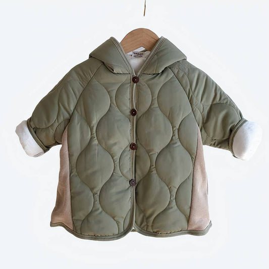 Toddler Boys Khaki Green Puffer Jacket with Pointed Hood