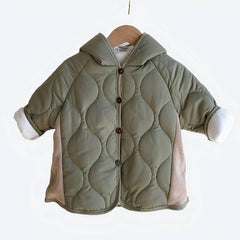 Toddler Boys Khaki Green Puffer Jacket with Pointed Hood
