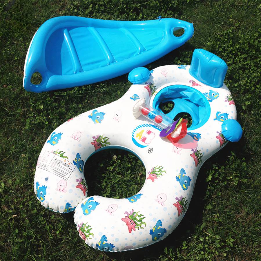 Baby Float with Sunshade White Infant Swim Ring UV Protection Pool Tube