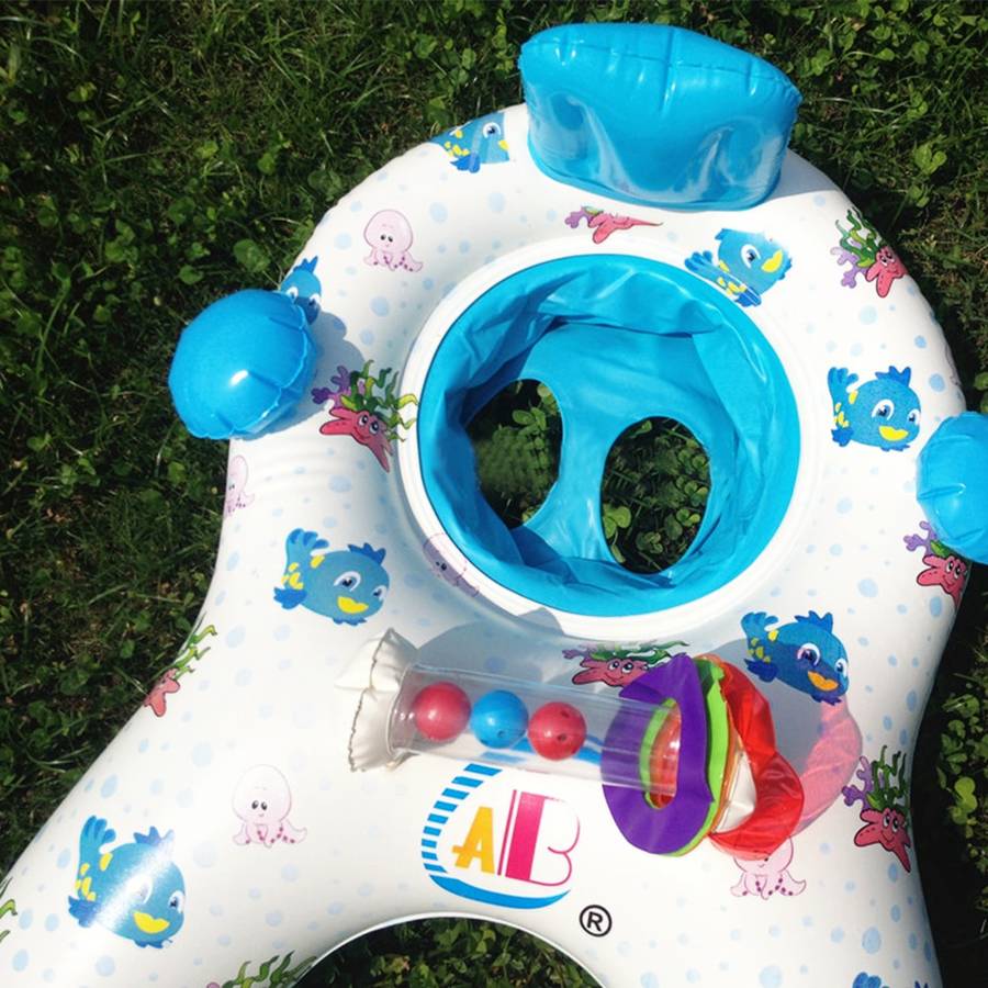 Baby Float with Sunshade White Infant Swim Ring UV Protection Pool Tube
