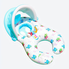 Baby Float with Sunshade White Infant Swim Ring UV Protection Pool Tube